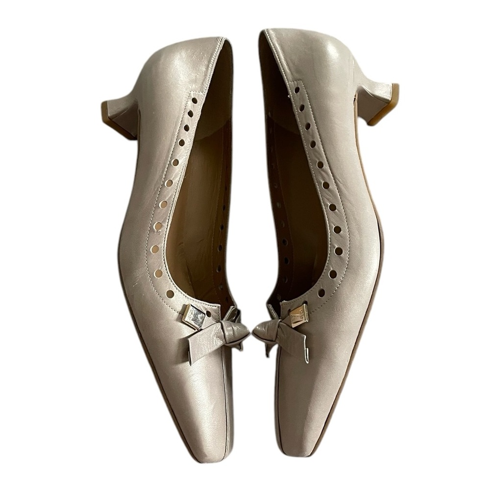 Stewart Weitzman beige bow tie block low heel shoes leather sz 9 - Picture 7 of 7